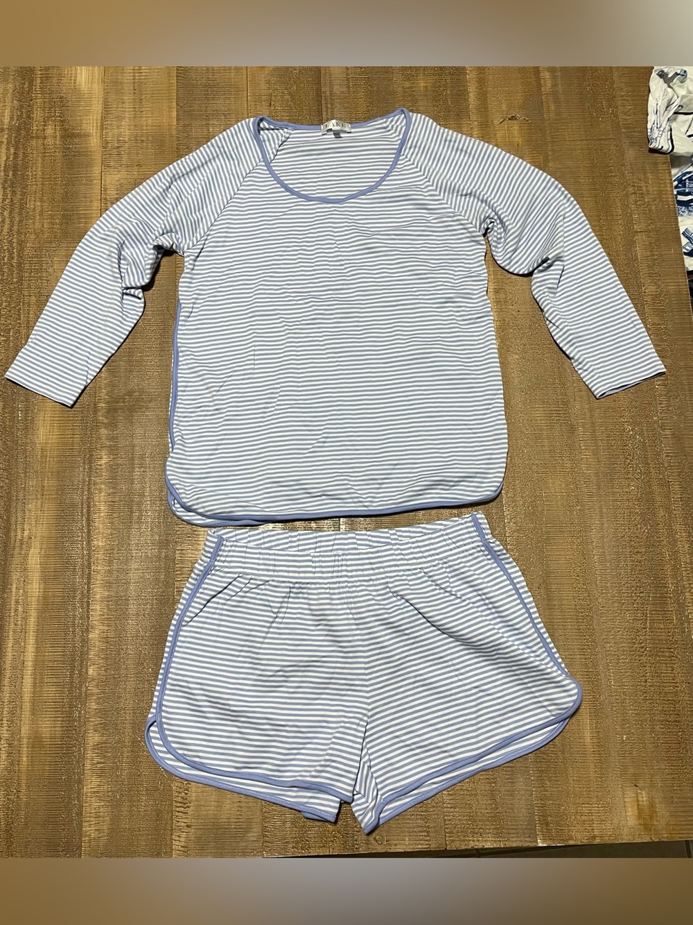 Women’s Lake Blue Stripe Cotton Pajama Set - Long Sleeve Top & Shorts